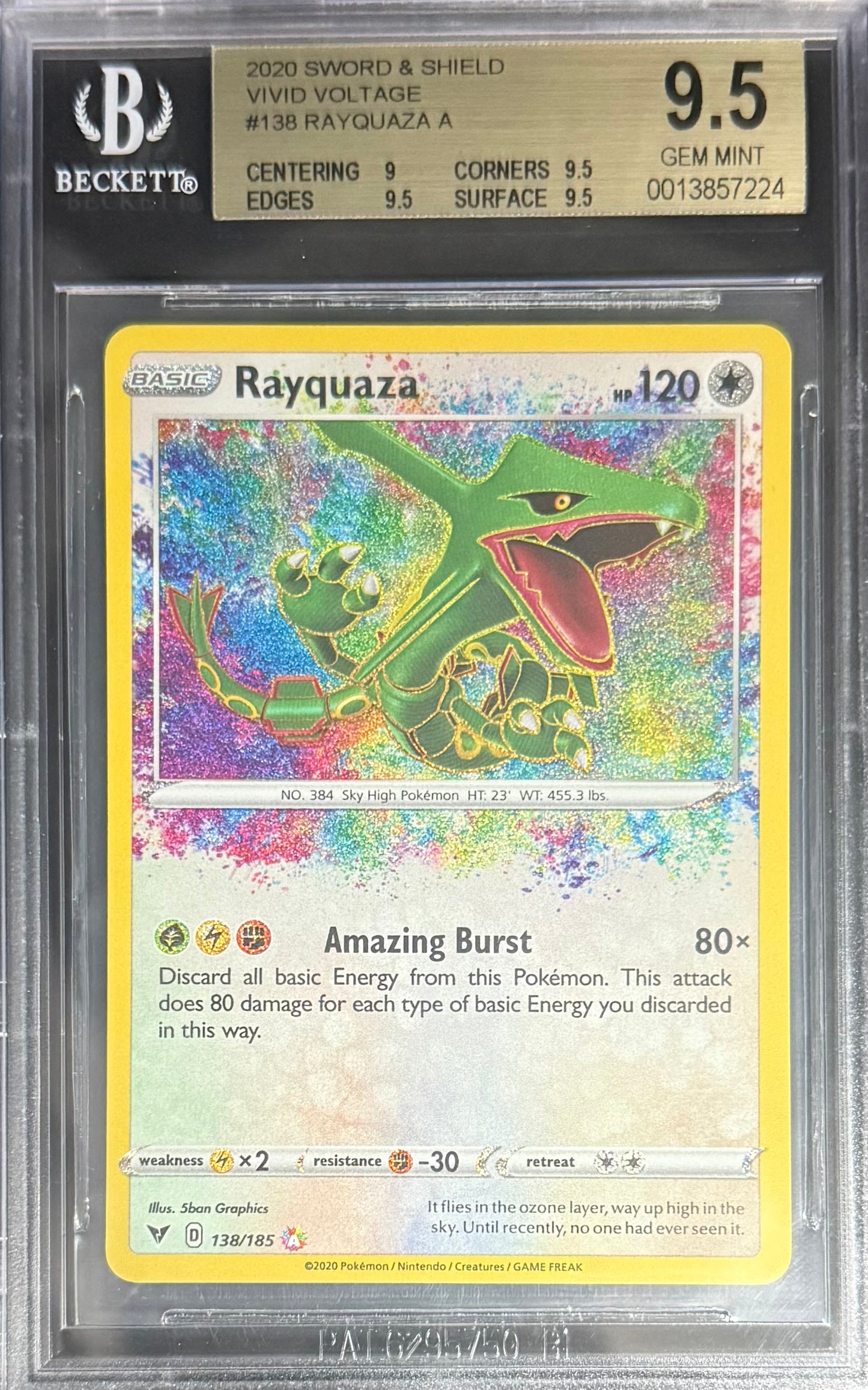 Pokemon Rayquaza A 138/185 Pokemon Sword & Shield Vivid Voltage 2020 Beckett BGS 9.5