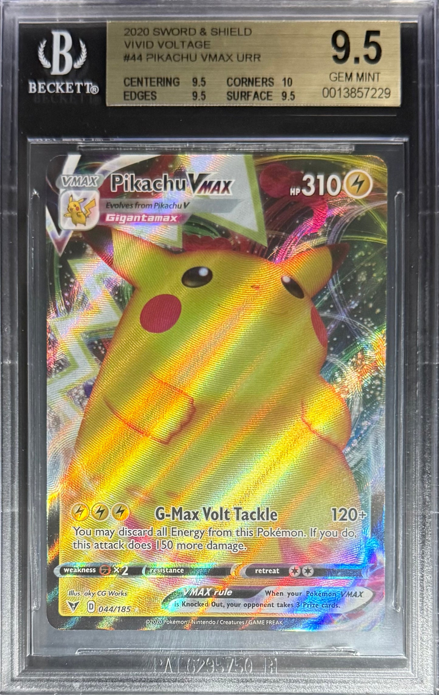 Pokemon Pikachu VMAX 44/185 Pokemon Sword & Shield Vivid Voltage 2020 Beckett BGS 9.5