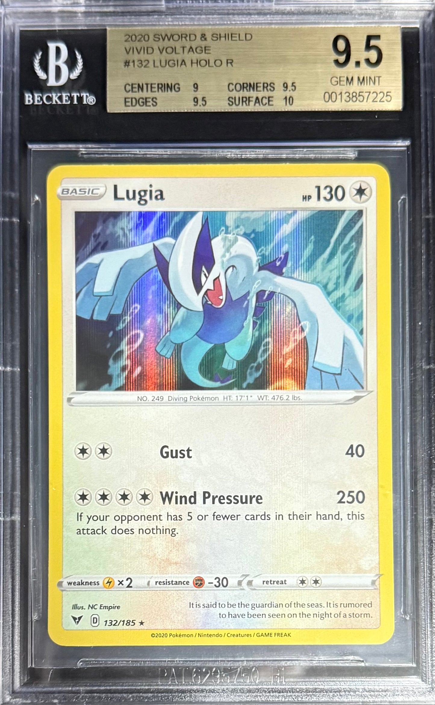 Pokemon Lugia 132/185 Holo Pokemon Sword & Shield Vivid Voltage 2020 Beckett BGS 9.5