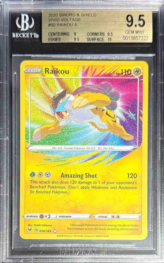 Pokemon Raikou 50/185 Pokemon Sword & Shield Vivid Voltage 2020 Beckett BGS 9.5