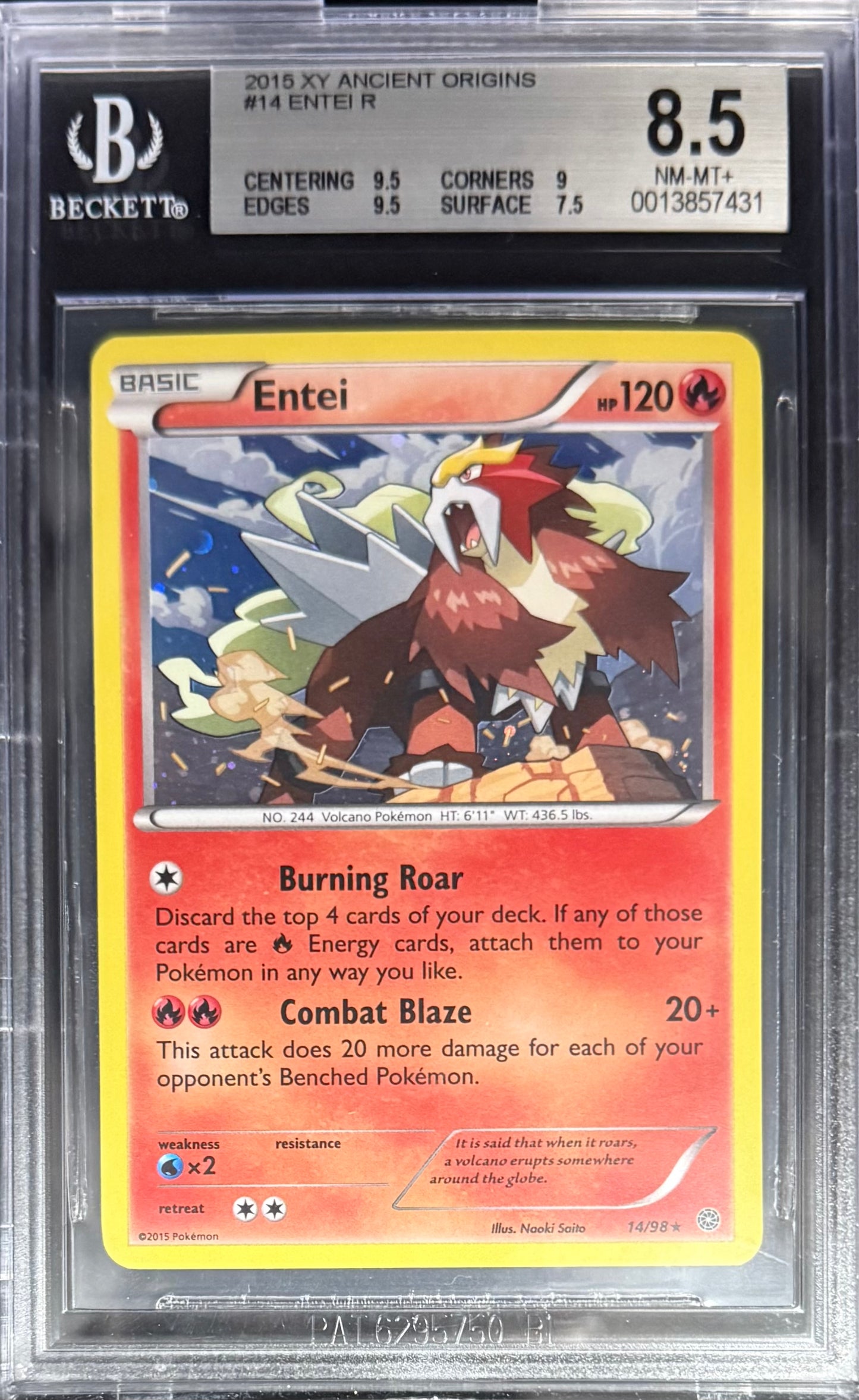 Pokemon Entei 14/98 Pokemon XY Ancient Origins 2015 Beckett BGS 8.5