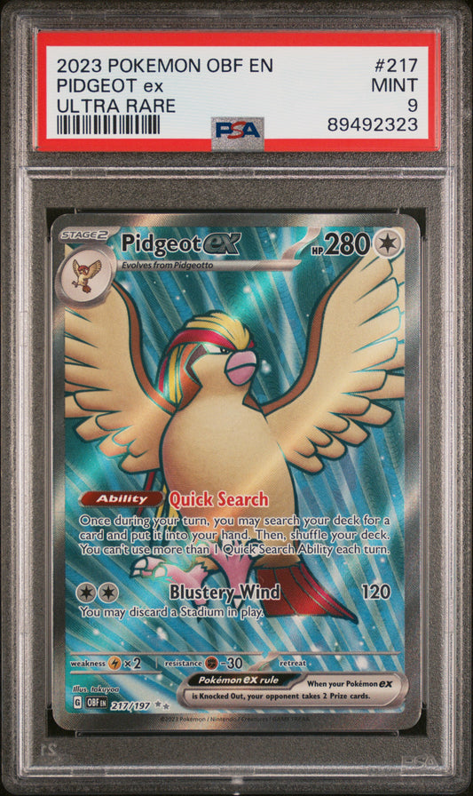 Pokemon Pidgeot EX 217/197 Ultra Rare Pokemon Obsidian Flames 2023 PSA9