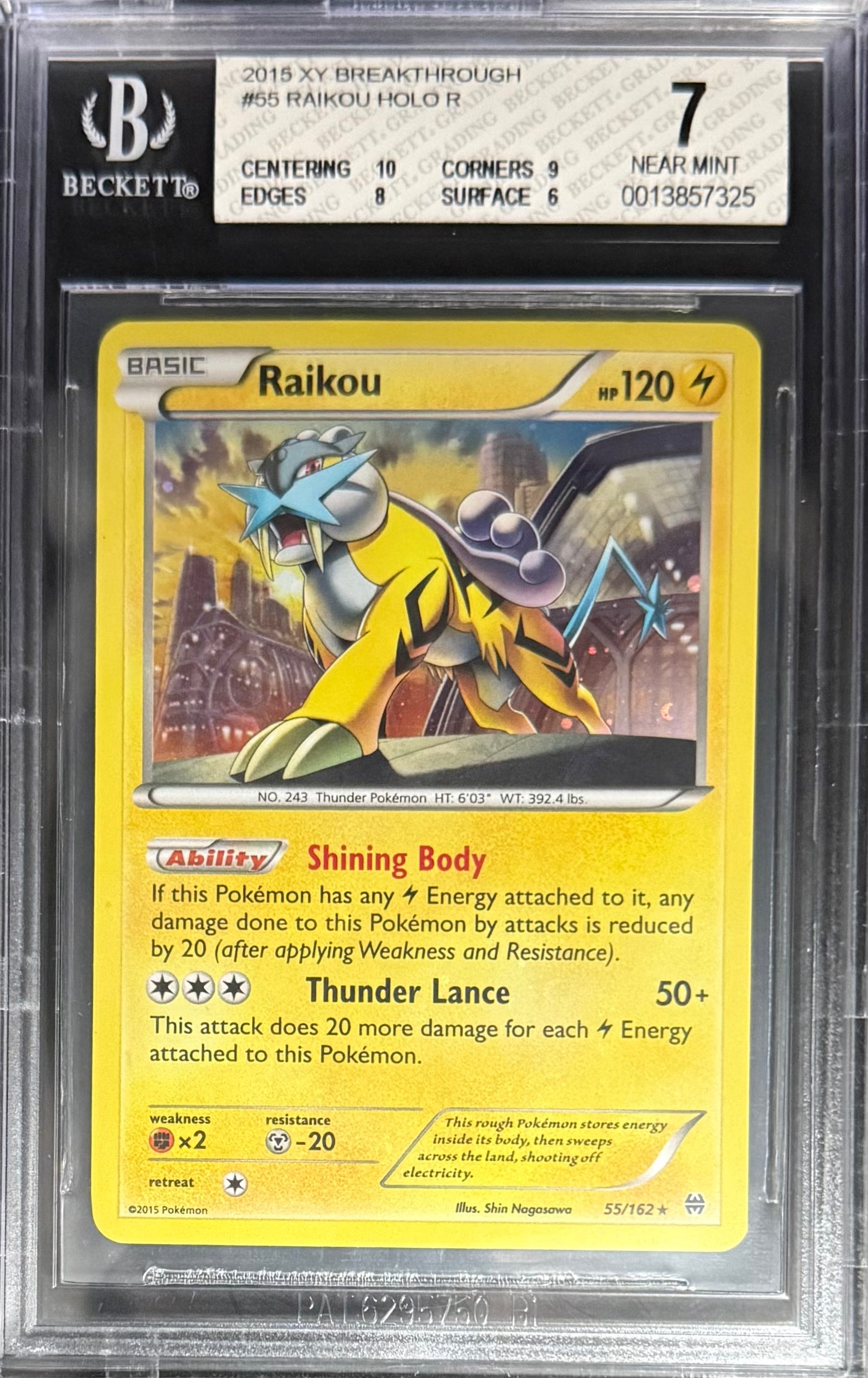 Pokemon Raikou 55/162 Holo Pokemon XY Breakthrough 2015 Beckett BGS 7