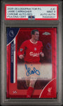Topps Jamie Carragher 5/5 Chrome Autographs Red CA-JC 2025 -2026 Topps Chrome Premier League Logofractor Edition PSA 9