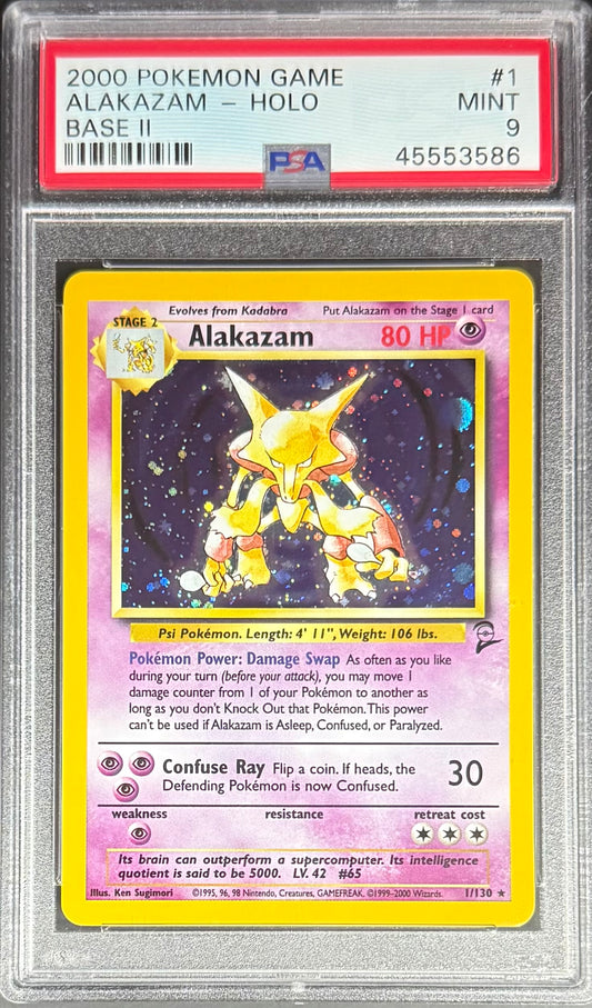 Pokemon Alakazam 1/130 Holo Pokemon Game Base II 2000 PSA9