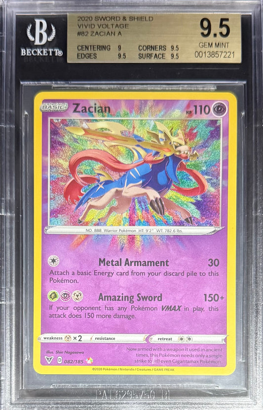 Pokemon Zacian 82/185 Pokemon Sword & Shield Vivid Voltage 2020 Beckett BGS 9.5
