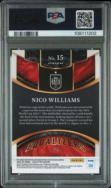 Panini Nico Williams Equalizers Green 5/5 No.15 2022-23 Select Fifa Soccer PSA 10