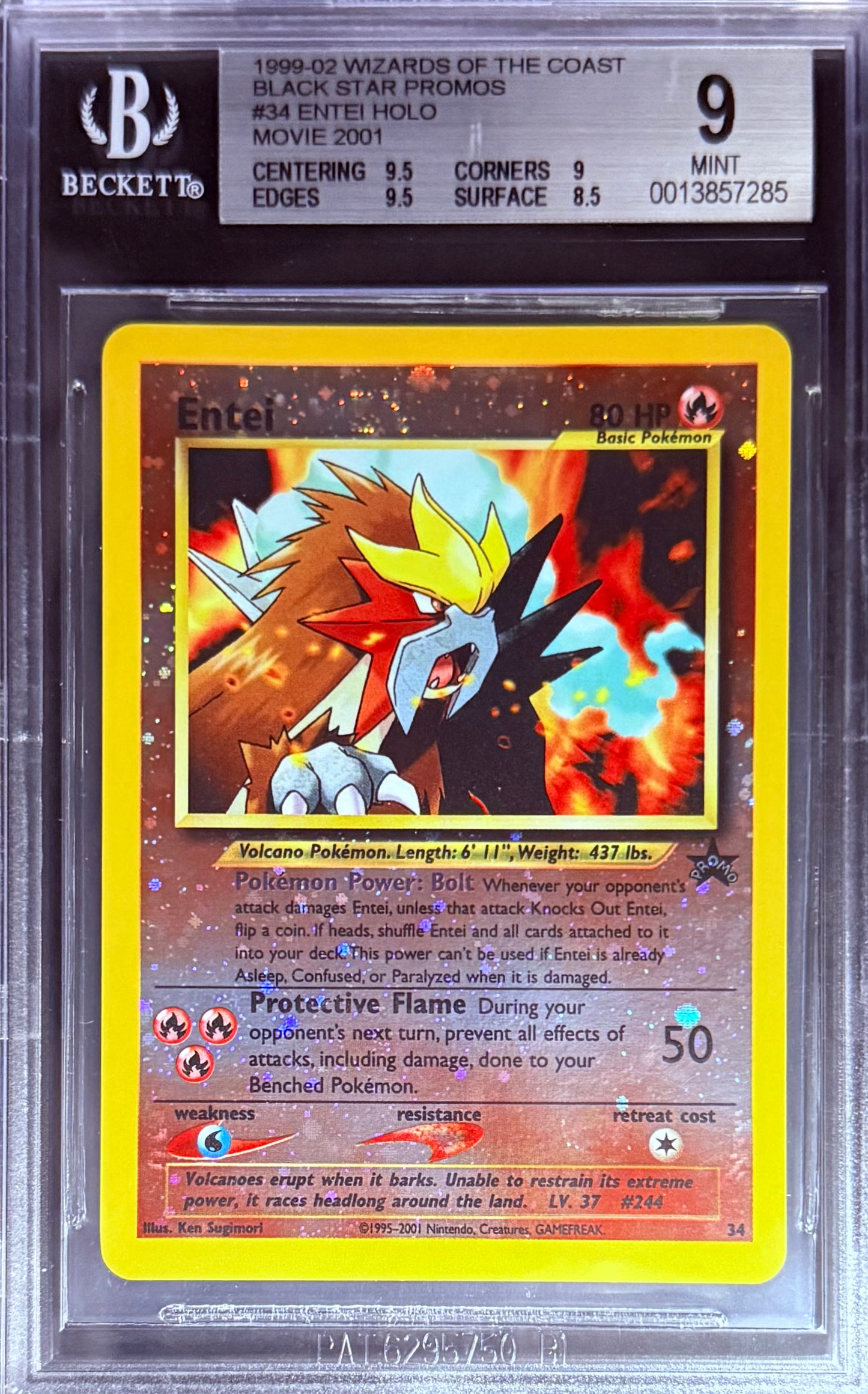 Pokemon Entei #34 Holo Pokemon Wizards Of The Coast Black Star Promos 1999-02 Beckett BGS 9