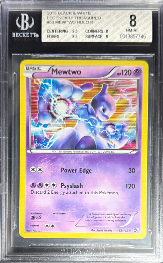 Pokemon Mewtwo 53/113 Holo Pokemon Black & White Legendary Treasures 2013 Beckett BGS 8