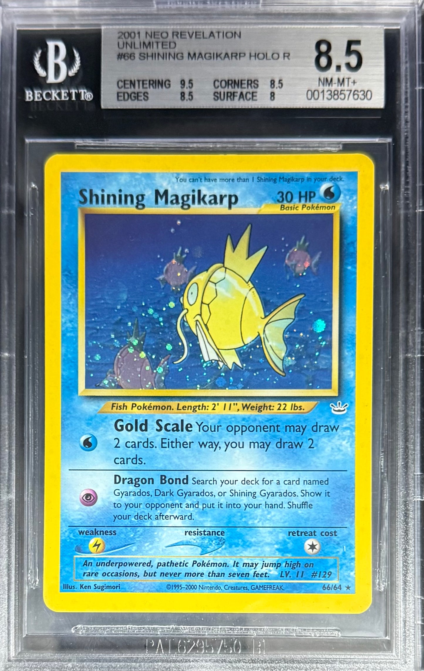 Pokemon Shining Magikarp 66/64 Holo Pokemon Neo Revelation Unlimited 2001 Beckett BGS 8.5