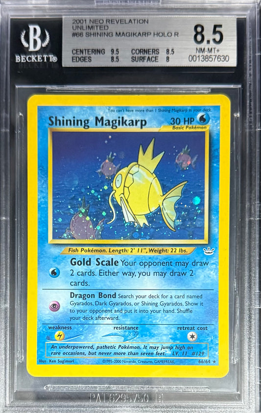 Pokemon Shining Magikarp 66/64 Holo Pokemon Neo Revelation Unlimited 2001 Beckett BGS 8.5