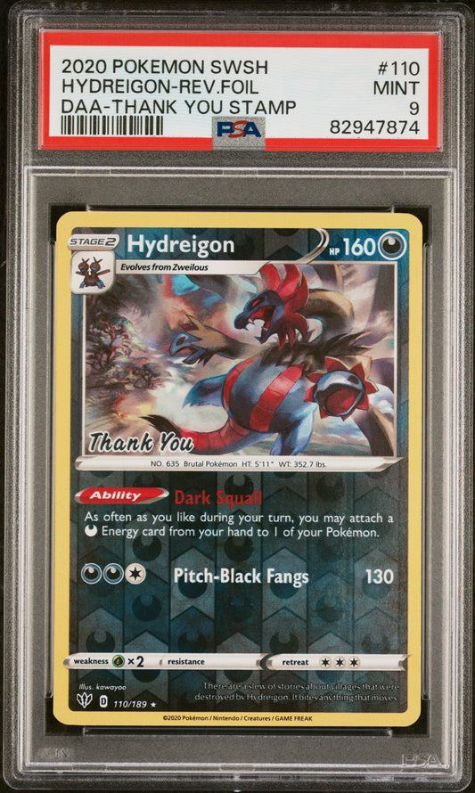 Pokemon Hydreigon 110/189 Rev Foil DAA-Thank You Stamp Pokemon SWSH 2020 PSA9