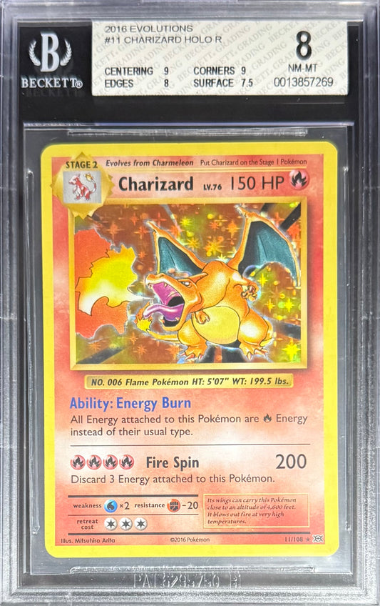 Pokemon Charizard 11/108 Holo Pokemon Evolutions 2016 Beckett BGS  8