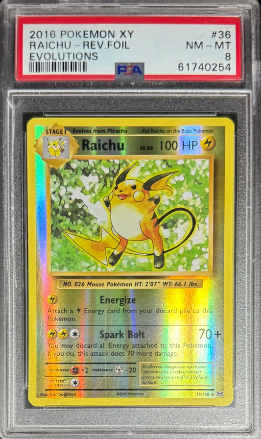 Pokemon Raichu 36/108 Rev Foil Pokemon XY Evolutions 2016 PSA8
