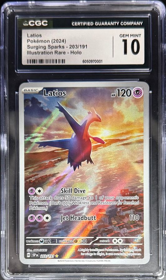Pokemon Latios 203/191 Illustration Rare Holo Pokemon Surging Sparks 2024 CGC10