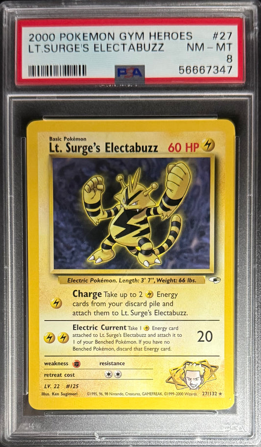 Pokémon LT Surges Electabuzz 27/132 Pokémon Gym Heroes 2000 PSA8