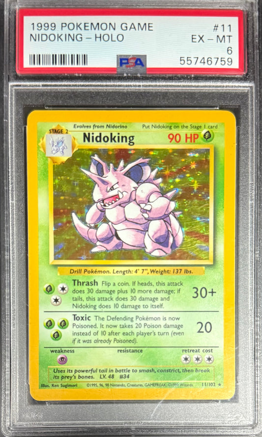 Pokemon Nidoking 11/102 Holo Pokemon Game 1999 PSA6