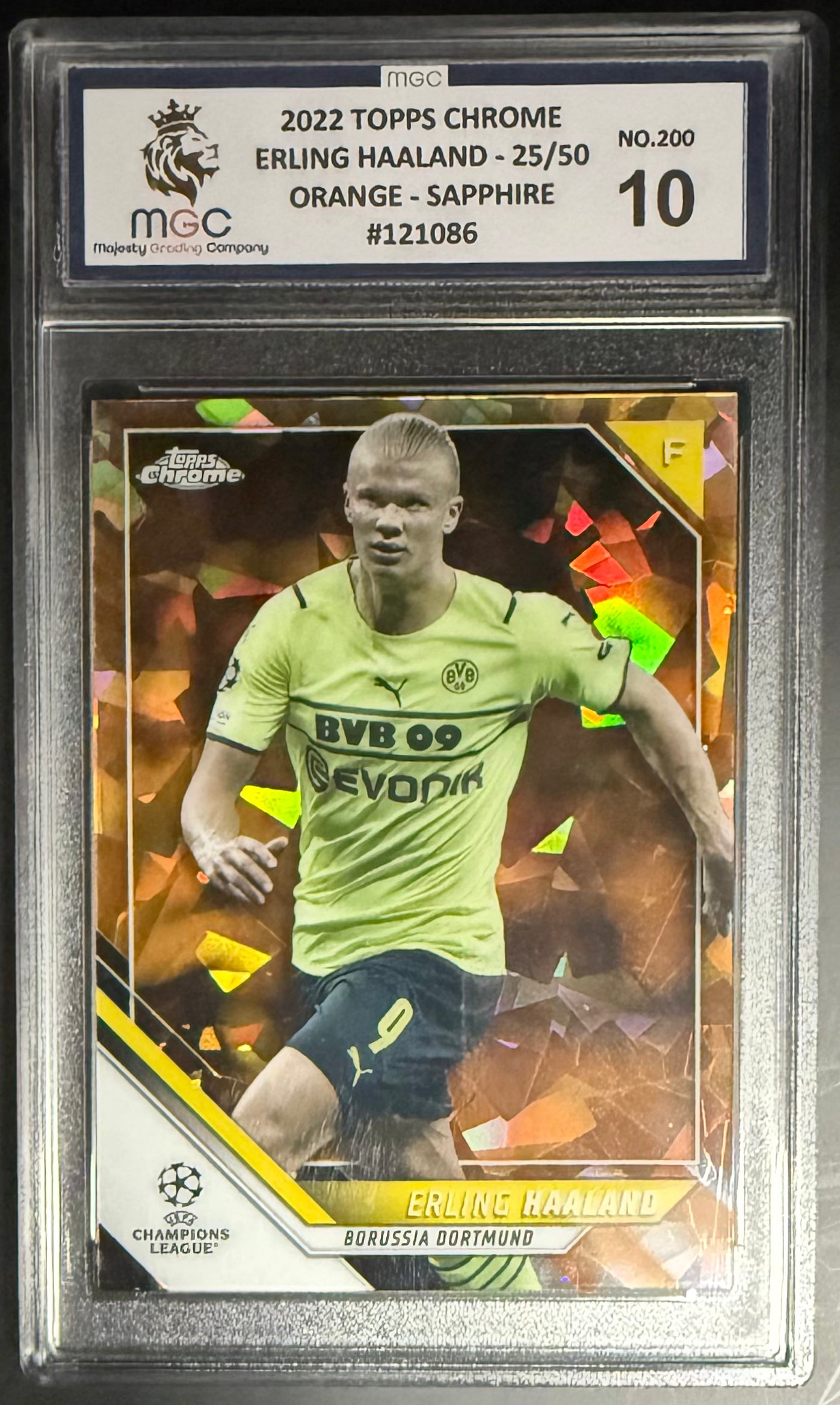 Topps Erling Haaland Orange Refractor /50 Chrome Sapphire 2022 #200 MGC10