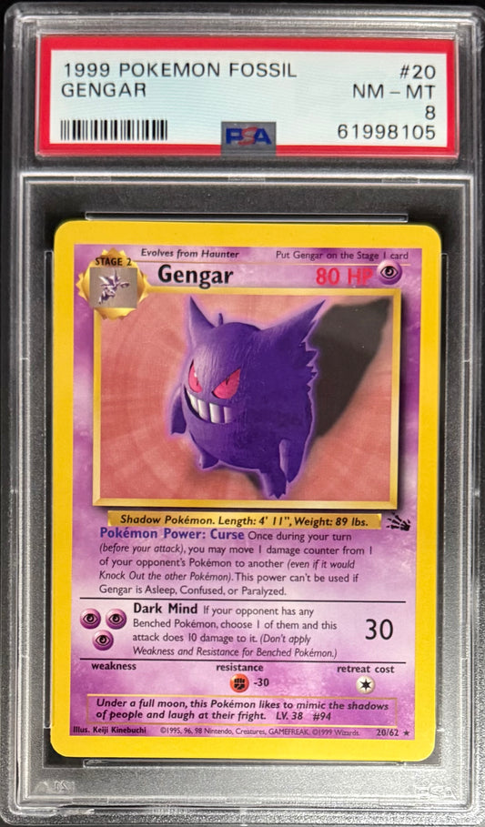 Pokemon Gengar 20/62 Pokemon Fossil 1999 PSA8