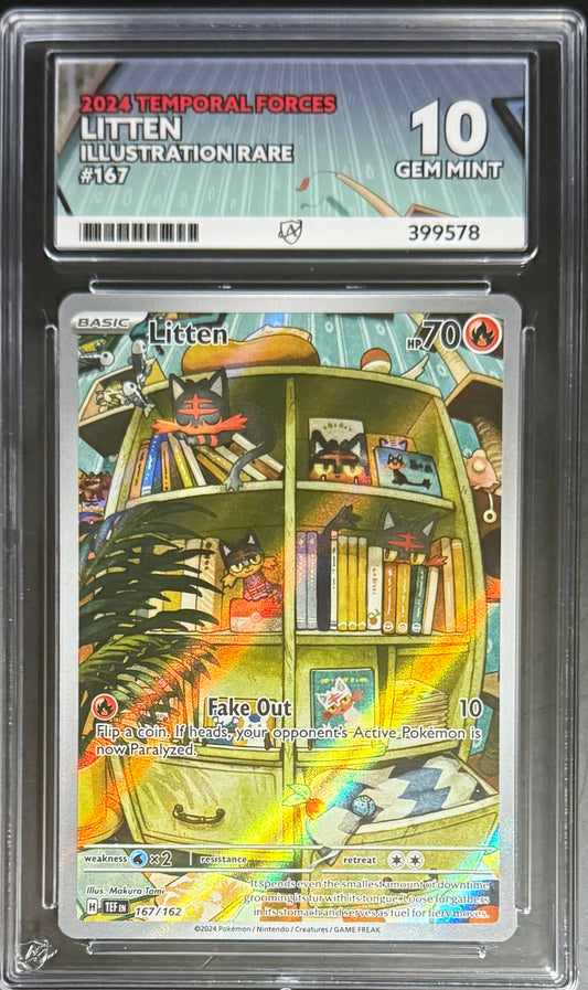 Pokemon Litten 167/162 Illustration Rare Pokemon Temporal Forces 2024 ACE10
