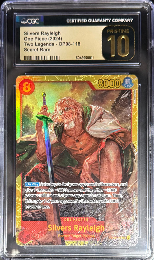 One Piece Silvers Rayleigh Secret Rare One Piece Two Legends OP08-118 2024 CGC10
