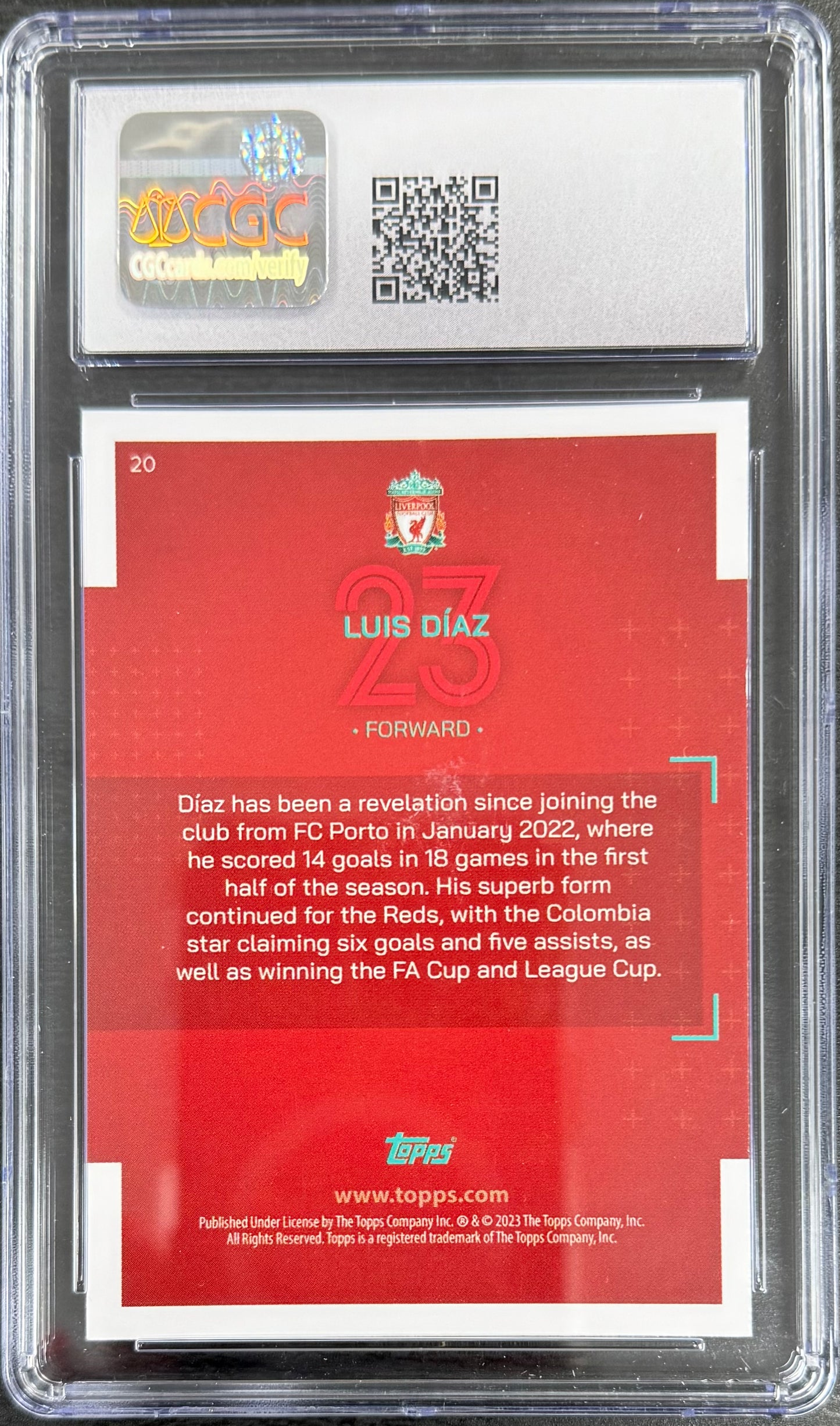 Topps Luis Diaz Base Card Liverpool FC Team Set 2022-23 #20 CGC9.5