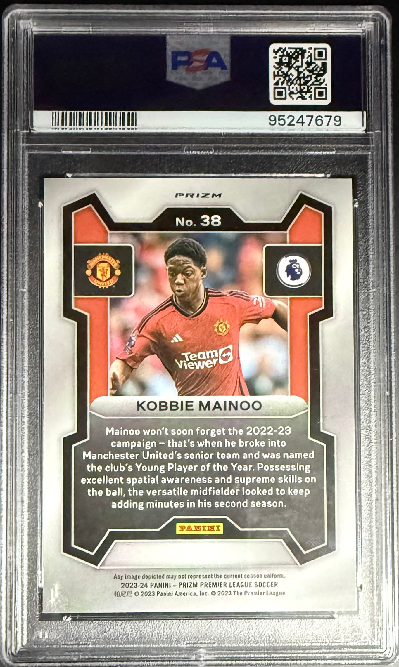 Panini Kobbie Mainoo Breakaway Prizm Panini Prizm Premier League 2023-24 #38 PSA10
