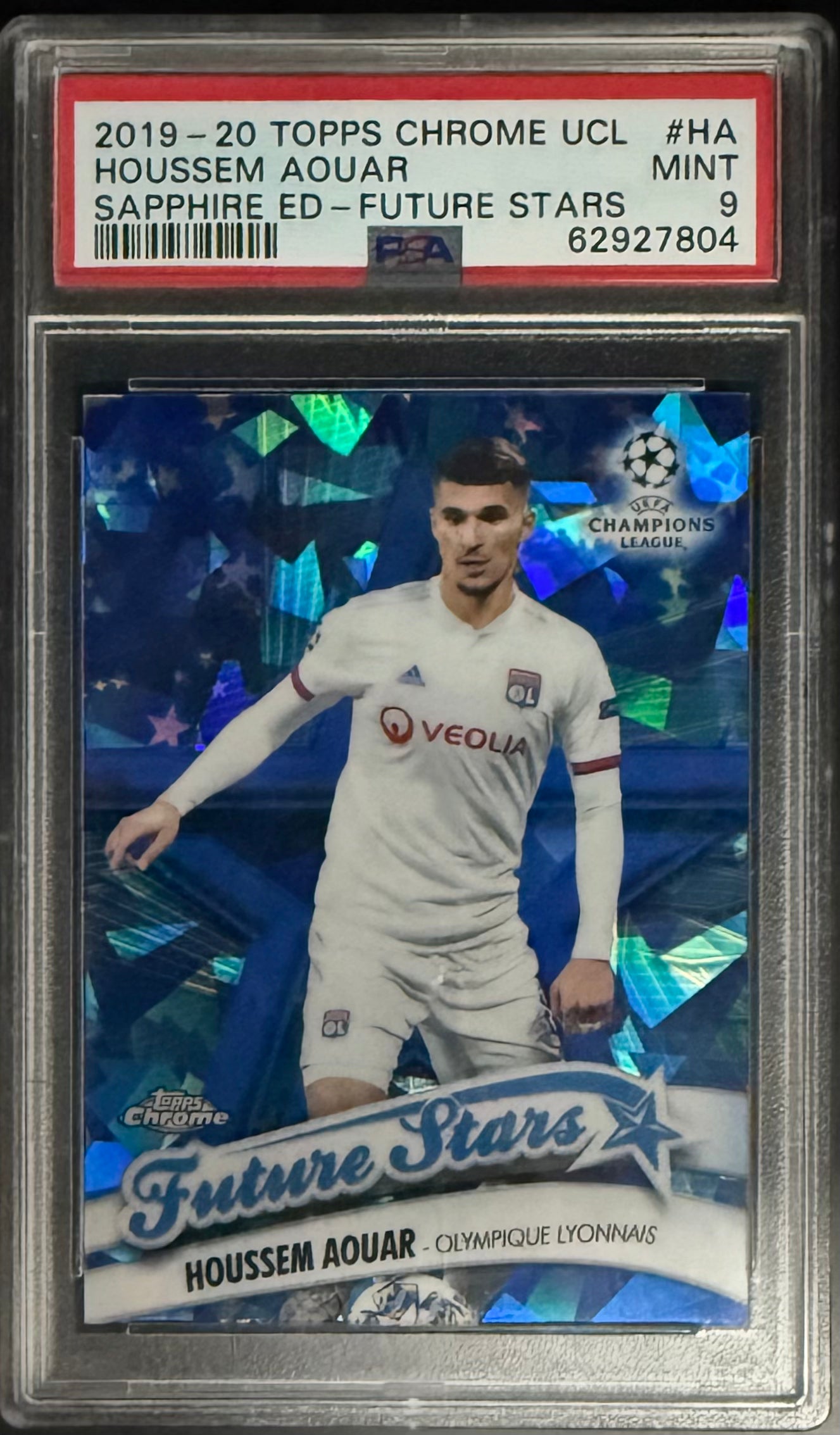 Topps Houssem Aouar Base Future Stars Chrome Sapphire UCL 2019-20 PSA9