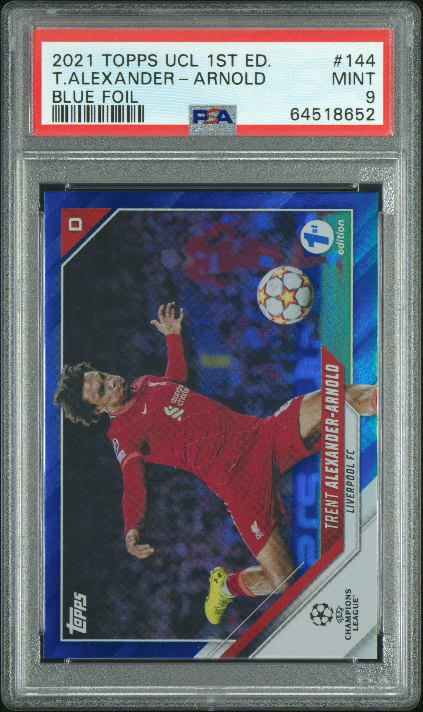 Topps Trent Alexander-Arnold Blue Foil Refractor /30 UCL 1ST Edition 2021 #144 PSA9