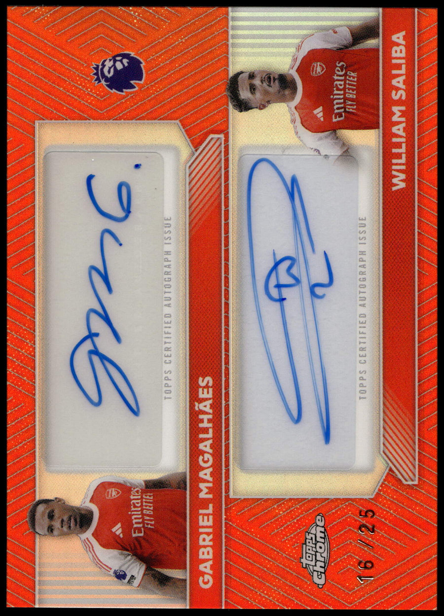 Topps Gabriel Magalhaes/William Saliba 16/25 Orange Dual Autograph #CDA-GS 2026 Chrome Premier League