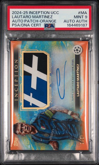 Topps Lautaro Martinez 2/5 Autograph Patch Orange #AP-MA 2024-25 Topps Inception Uefa Club Competitions PSA 9