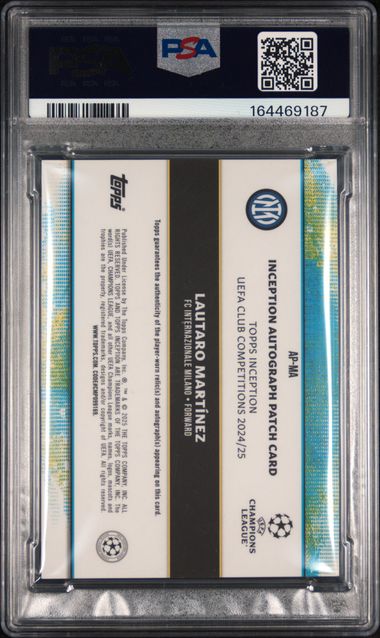 Topps Lautaro Martinez 2/5 Autograph Patch Orange #AP-MA 2024-25 Topps Inception Uefa Club Competitions PSA 9