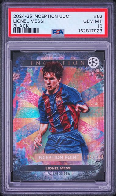 Topps Lionel Messi 102/199 Black #62 2024-2025 Topps Inception Uefa Club Competitions PSA 10