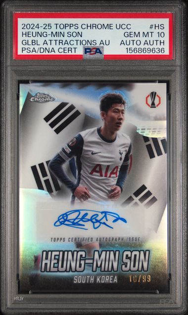 Topps Heung Min Son 10/99 Global Attractions Autographs #GLA-HS 2024 -25 Topps Chrome Uefa Club Competitions PSA 10