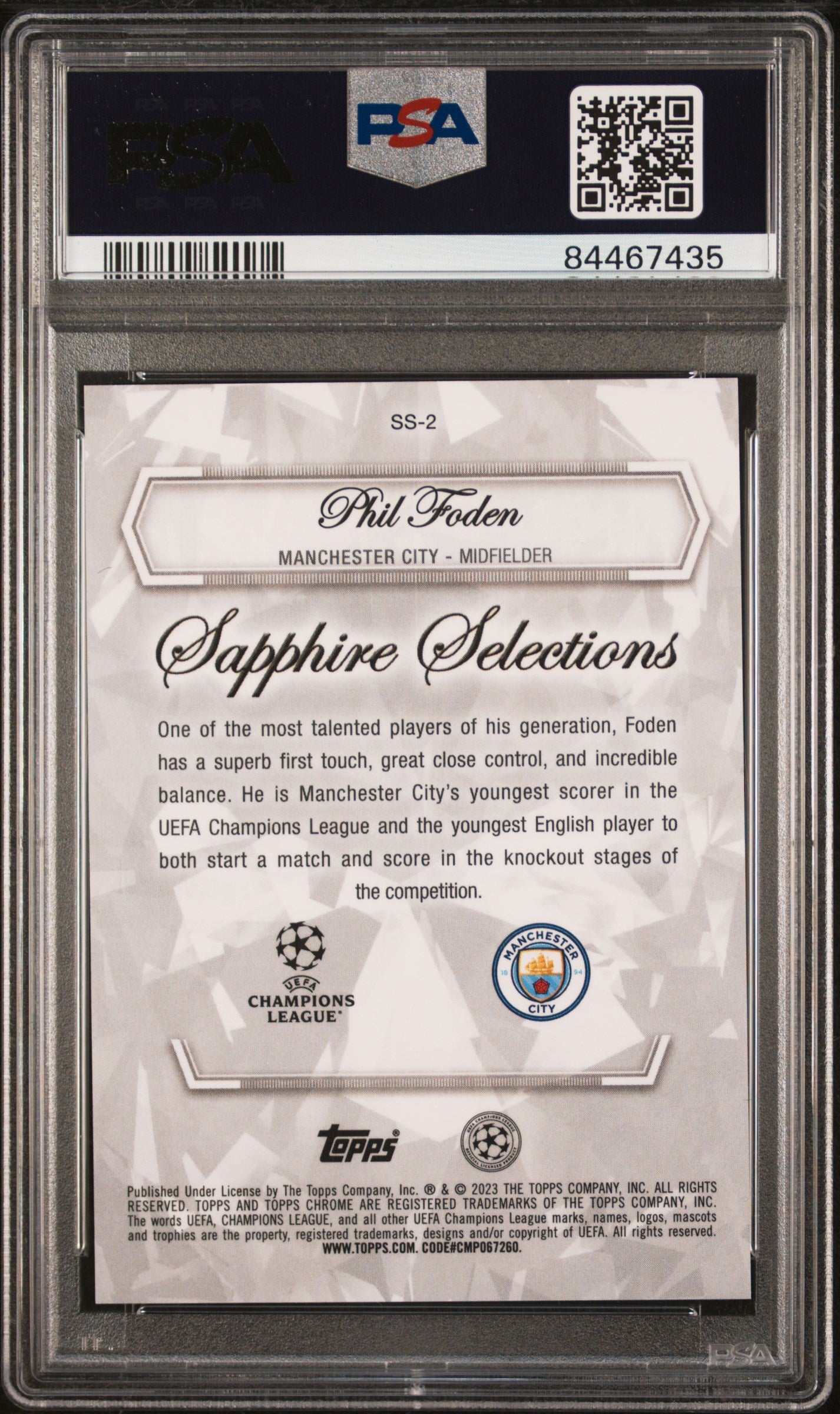Topps Phil Foden Orange Sapphire Selections /25 Sapphire UCC 2022-23 PSA9