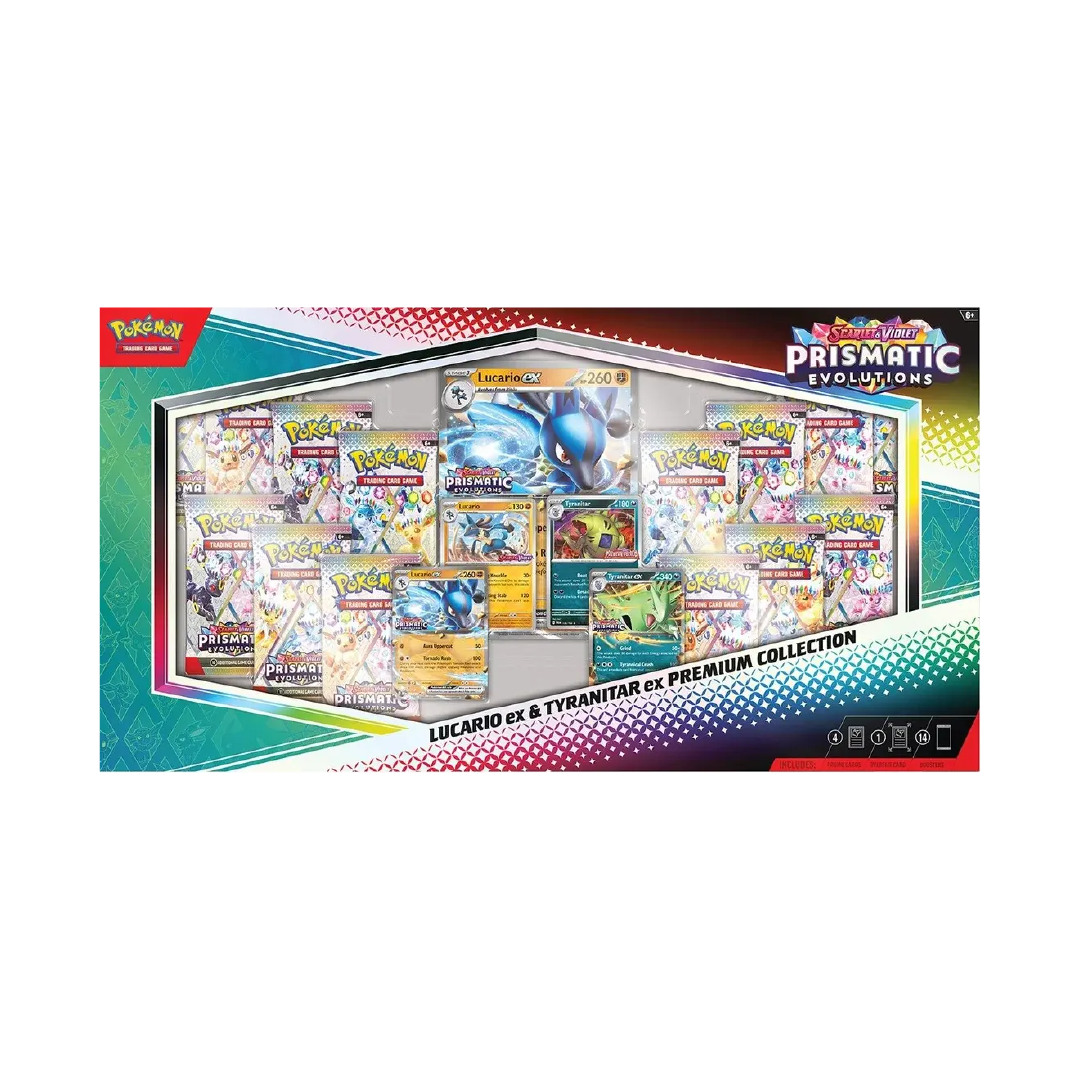 Pokémon TCG: Scarlet & Violet Prismatic Evolutions Lucario ex & Tyranitar ex Premium Collection