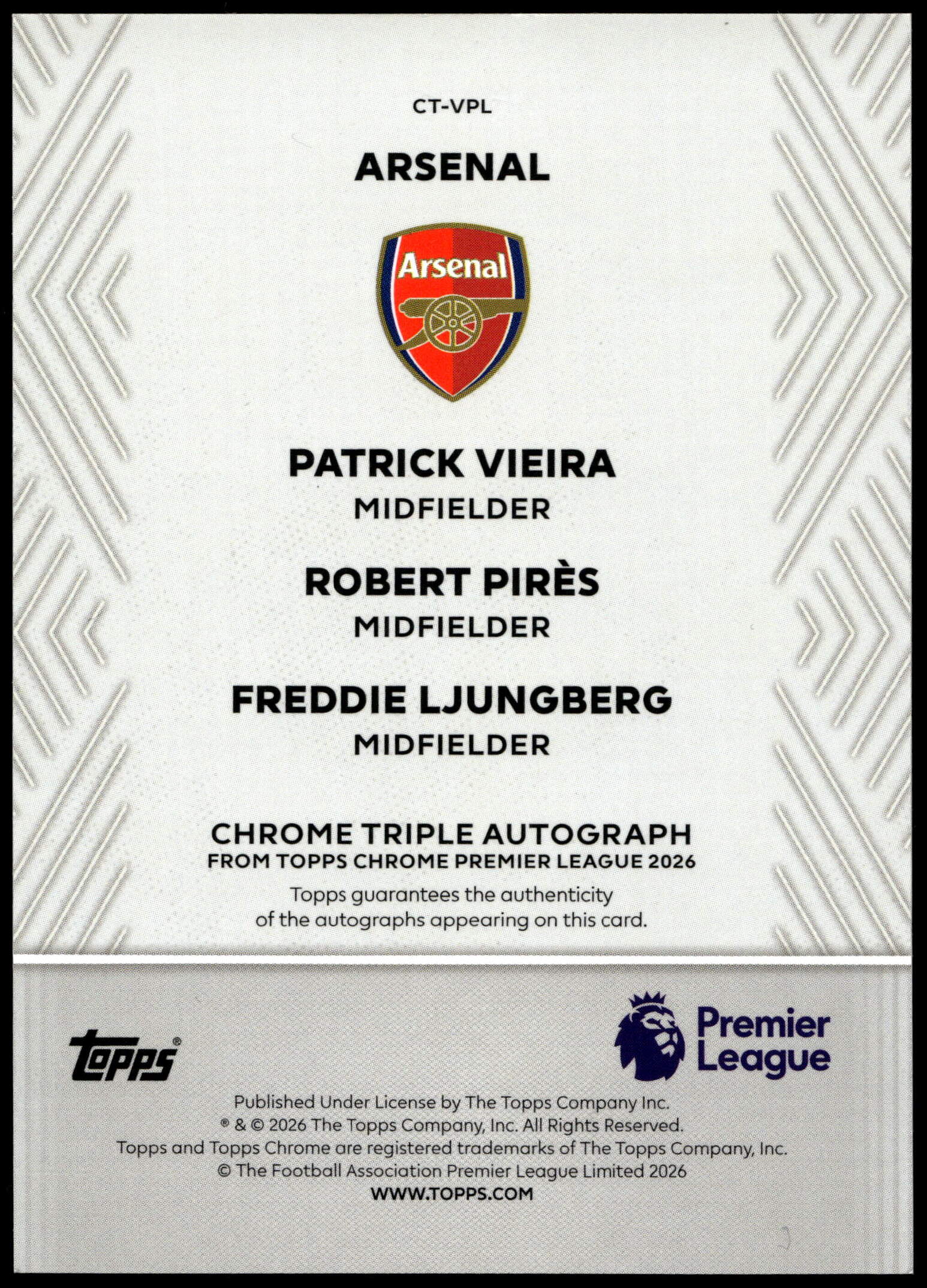 Patrick Vieiraページ Patrick Vieira/Robert Pires/Freddie Ljunberg CDA-GS Autograph 2026 Top
