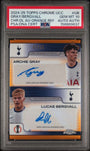Topps Archie Gray/Lucas Bergvall 07/25 Chrome Dual Autograph Orange Refractor DA-GB 2024 -25 Topps Chrome Uefa Club Competitions Chrome PSA 10