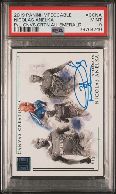 Panini Nicolas Anelka 4/5 Canvas Creations Autographs Emerald #CC-NA 2019 Impeccable Premier League PSA 9