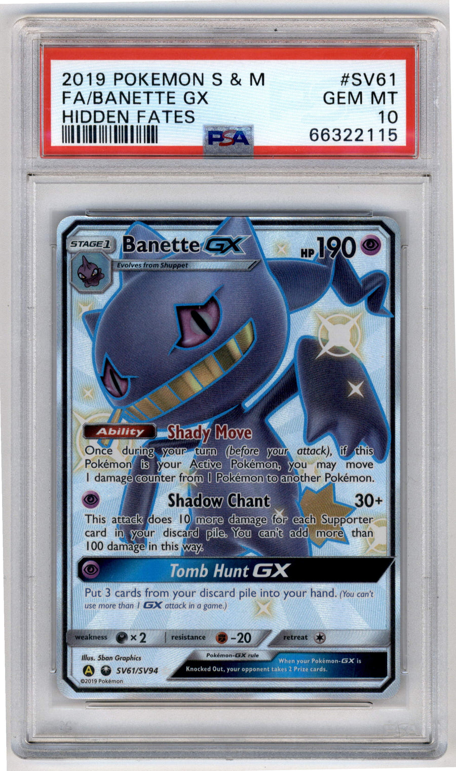 Pokemon Banette GX SV61/SV94 Full Art 2019 Hidden Fates PSA 10