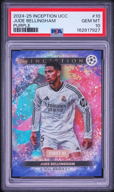 Topps Jude Bellingham First XI Purple #10 2024-25 Topps Inception Uefa Club Competitions PSA 10