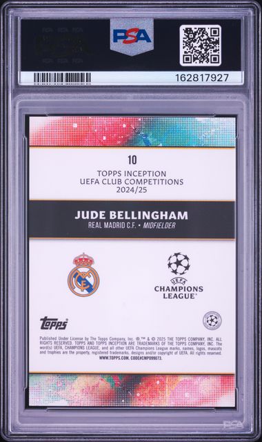 Topps Jude Bellingham First XI Purple #10 2024-25 Topps Inception Uefa Club Competitions PSA 10