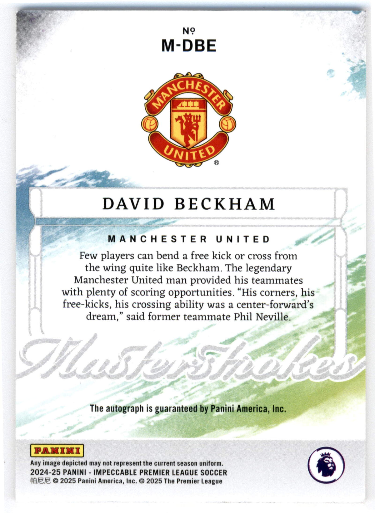 Panini David Beckham Master Strokes 92/99 #M-DBE 2024 Impeccable Premier League Soccer