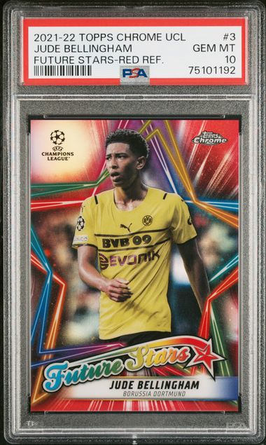Topps Jude Bellingham 08/10 Futures Stars Red Refractor #3 2021-22 Chrome Uefa Champions League PSA 10