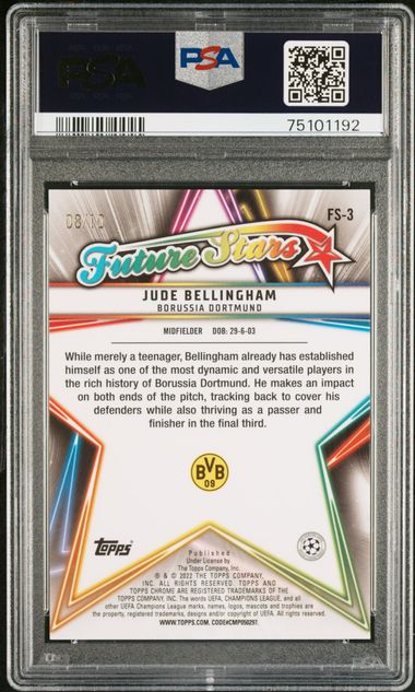 Topps Jude Bellingham 08/10 Futures Stars Red Refractor #3 2021-22 Chrome Uefa Champions League PSA 10