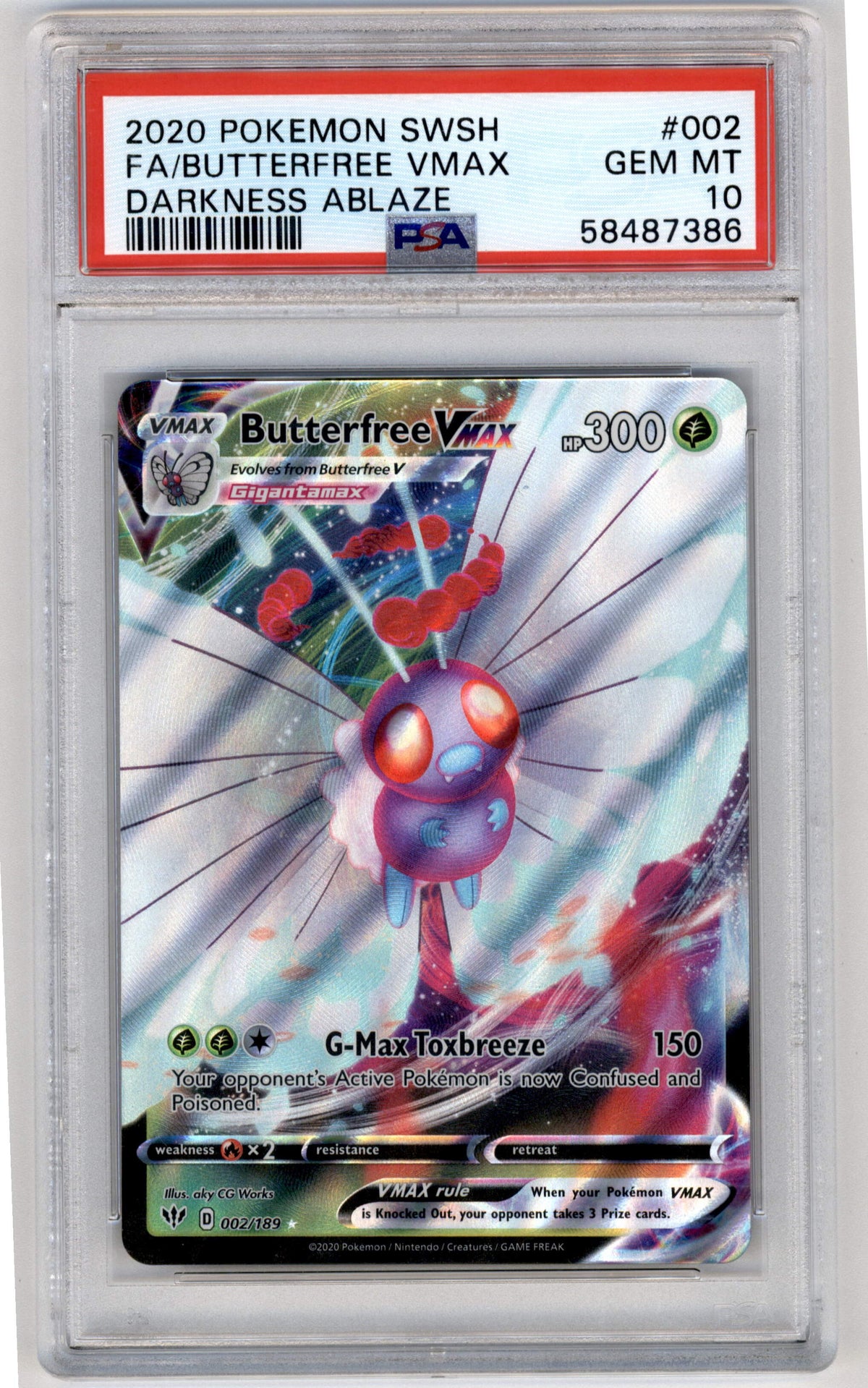 Pokemon Butterfree Vmax 002/189 Full Art 2020 Sword & Shield Darkness Ablaze PSA 10