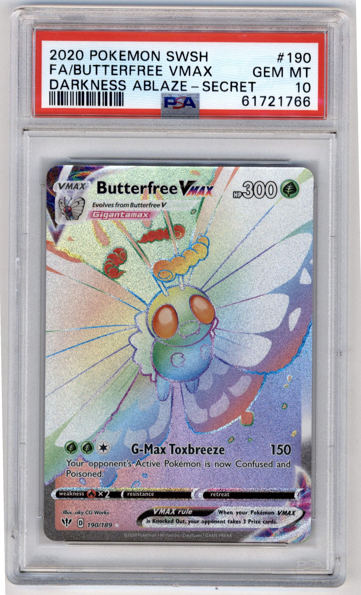Pokemon Butterfree Vmax 190/189 Full Art Secret Rare 2020 Sword & Shield Darkness Ablaze PSA 10