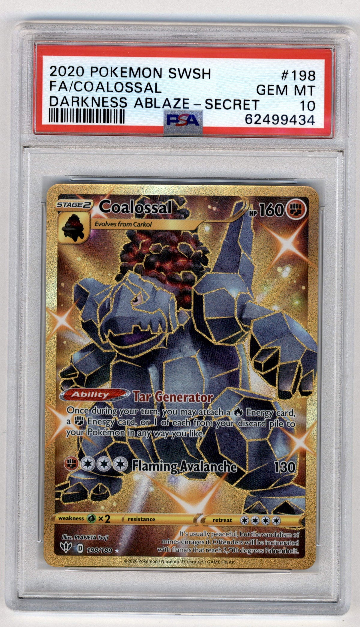 Pokemon Coalossal 198/189 Full Art Secret Rare 2020 Sword & Shield Darkness Ablaze PSA 10