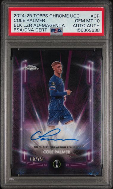 Topps Cole Palmer 60/75 Black Lazer Autographs Magenta BLA-CP 2024 -25 Topps Chrome Uefa Club Competitions PSA 10