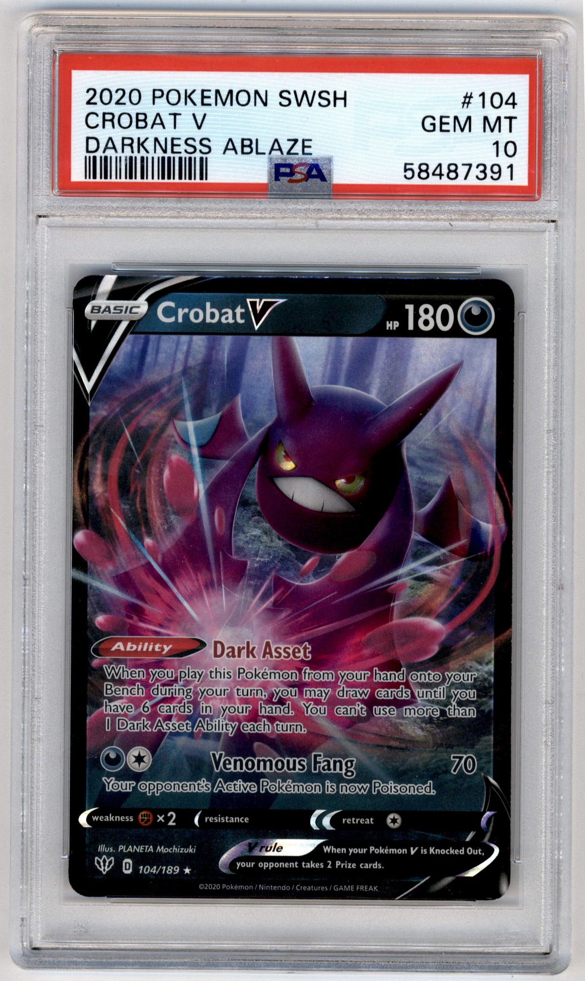 Pokemon Crobat V 104/189 Holo 2020 Darkness Ablaze PSA 10